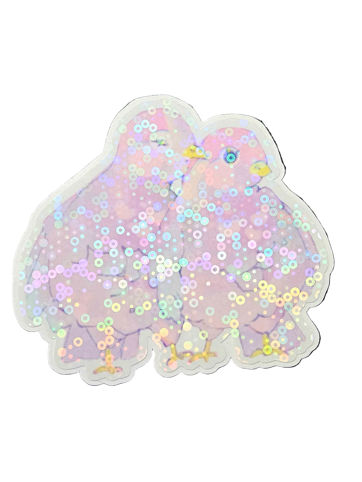 Wander Pigeons, in Love — holographic die-cut sticker featuring two hand-drawn doves nuzzling, Little Wonders collection by Finding Wonderland