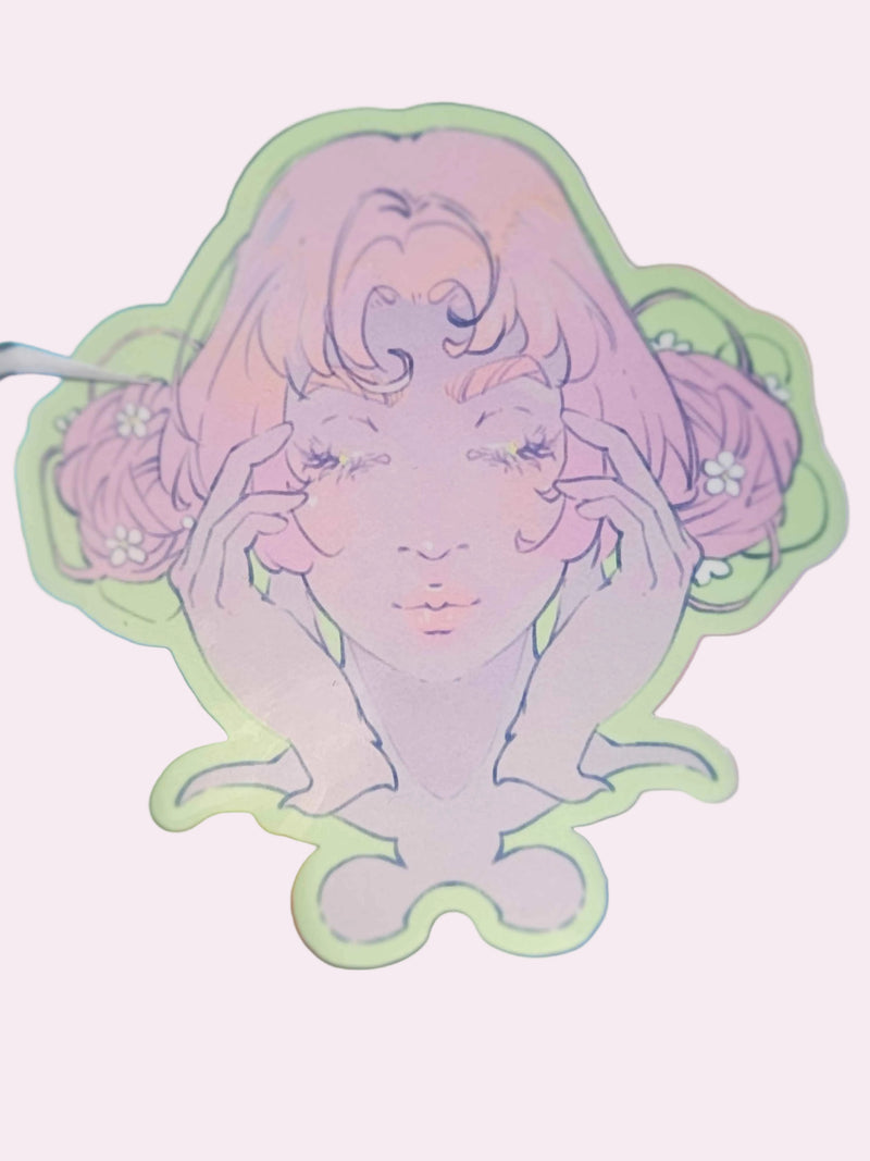 Blushing Daisies Die-Cut Sticker — approximately 3 inch waterproof vinyl sticker featuring an original hand-drawn illustration of soft blushing daisies in full bloom, whimsical floral artwork by indie artist Ailyse of Finding Wonderland