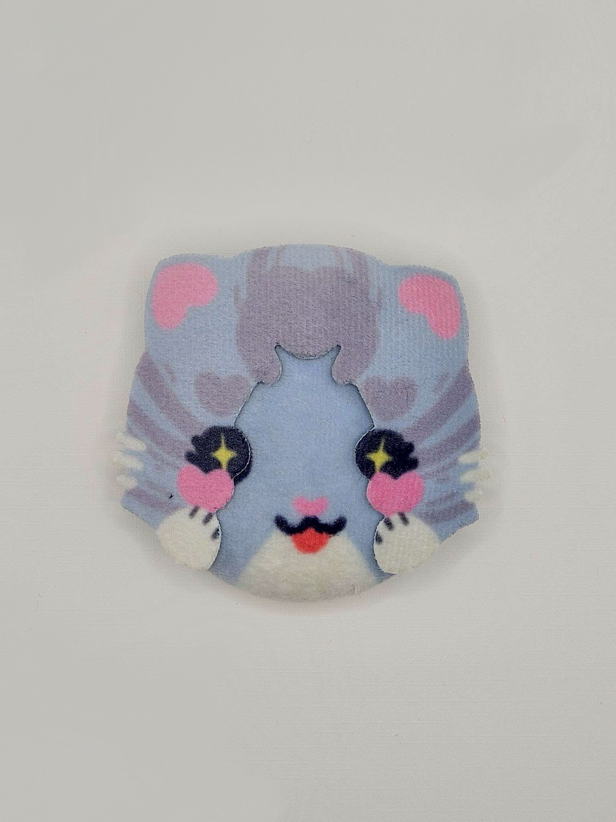 Grey Tabby Cat Plush Button Pin — plush pin, Little Wonders collection