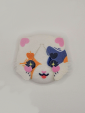 Harlequin Cat Plush Button Pin — plush pin, Little Wonders collection