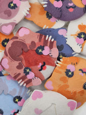 Cat Plush Button Pins in an assorted mix of colorways, plush with pin backing