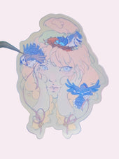 Clarity of Thought Die-Cut Sticker — approximately 3 inch waterproof vinyl sticker featuring an original hand-drawn illustration of a blue jay, symbolic of truth, communication, and clarity, part of the Signature Collection by indie artist Ailyse of Finding Wonderland