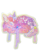Wander Fawn, in Ribbon — holographic die-cut sticker featuring a hand-drawn fawn with bow and bells, Little Wonders collection by Finding Wonderland
