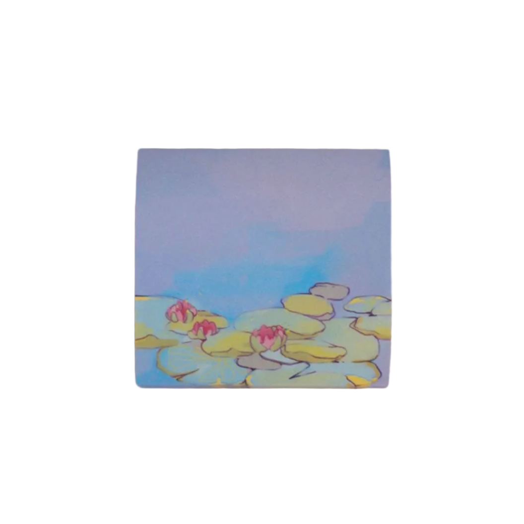 Lily Pads Sticky Notes pad featuring an original hand-drawn illustration of lush green lily pads floating on water, whimsical botanical artwork by indie artist Ailyse of Finding Wonderland — 50-page 3 by 3 inch sticky note pad