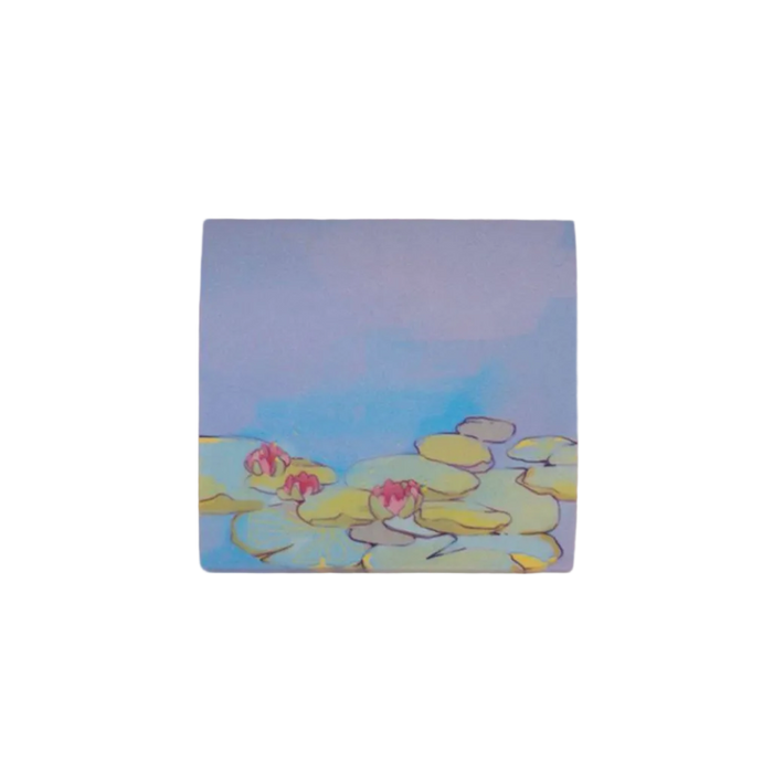 Lily Pads Sticky Notes pad featuring an original hand-drawn illustration of lush green lily pads floating on water, whimsical botanical artwork by indie artist Ailyse of Finding Wonderland — 50-page 3 by 3 inch sticky note pad
