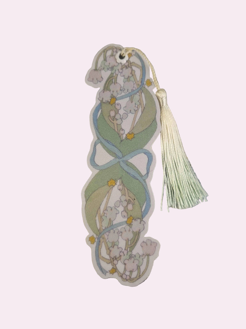 Lily of the Valley Bookmark printed on card stock, showing the hand-illustrated botanical floral design