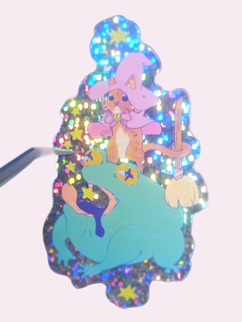 Magical Nini Die-Cut Sticker — approximately 3 inch waterproof vinyl sticker featuring an original hand-drawn illustration of Nini the magical cat, a whimsical character by indie artist Ailyse of Finding Wonderland