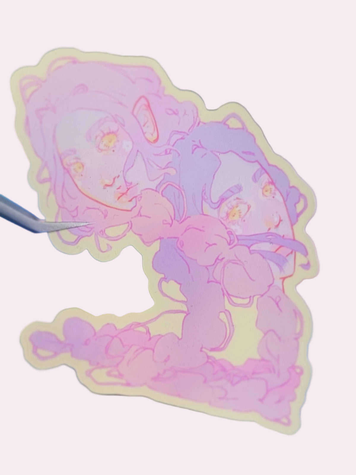Marche Droit Die-Cut Sticker — approximately 3 inch waterproof vinyl sticker featuring an original abstract illustration of two figures connected by braids that loop between them into infinity, a symbolic artwork about legacy, love, and walking straight, by indie artist Ailyse of Finding Wonderland, part of the Signature Collection
