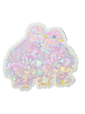 Wander Pigeons, in Love — holographic die-cut sticker featuring two hand-drawn doves nuzzling, Little Wonders collection by Finding Wonderland