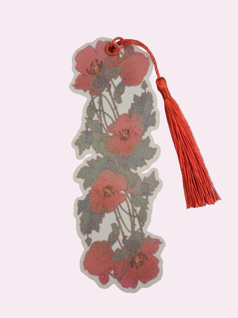 Hand-drawn Poppy Bookmark featuring a bold wildflower poppy bloom with delicate petals and a dark center, original botanical artwork by indie artist Ailyse of Finding Wonderland