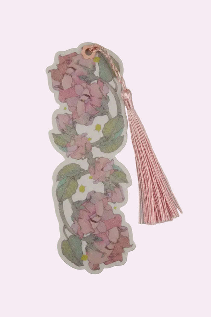 Sleeping Rose Bookmark laid flat, showing the printed hand-drawn floral design