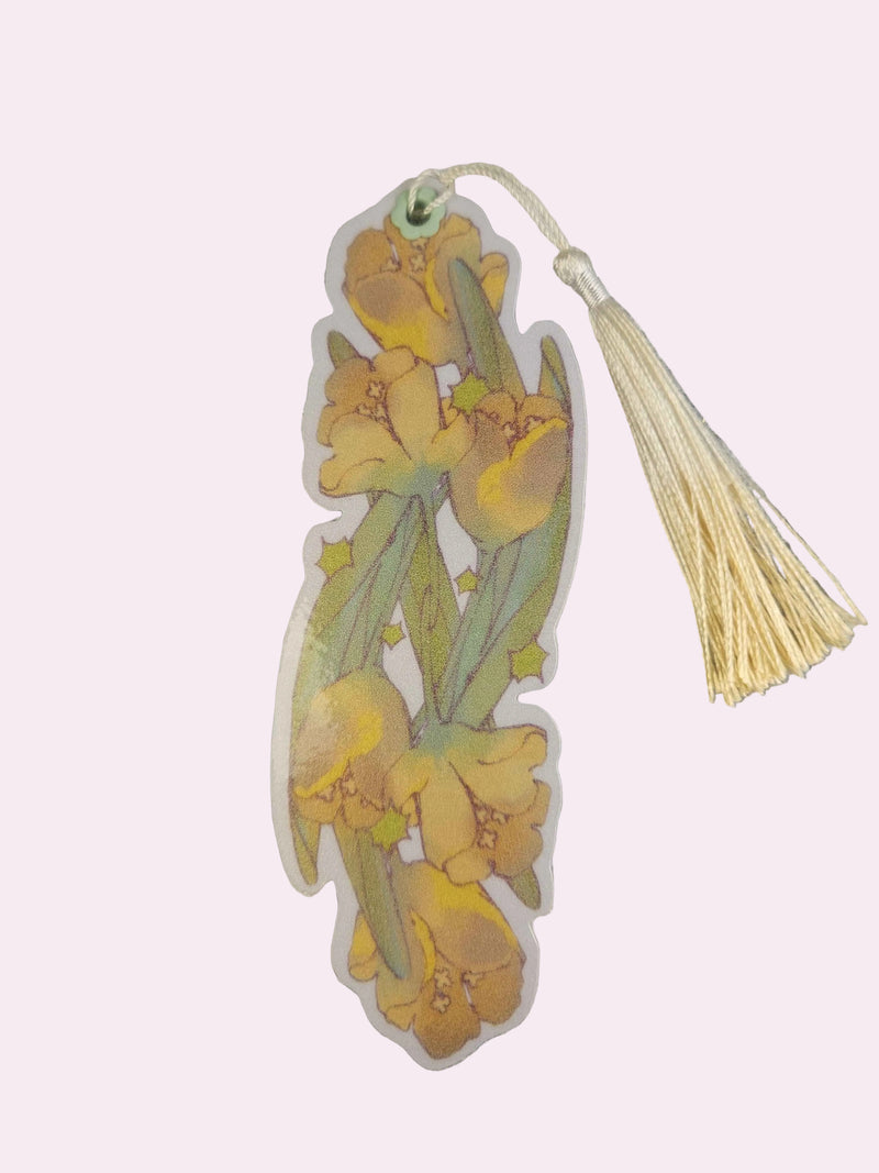 Hand-drawn Tulip Bookmark featuring a single elegant tulip bloom on a slender stem, original botanical artwork by indie artist Ailyse of Finding Wonderland