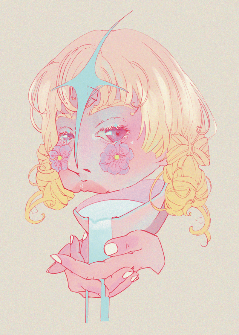 Unspoken Small Print — original 5 by 7 inch art print featuring a female figure with anemone flowers blooming on her cheeks, a symbolic illustration of the gap between inner emotion and outward expression, by indie artist Ailyse of Finding Wonderland