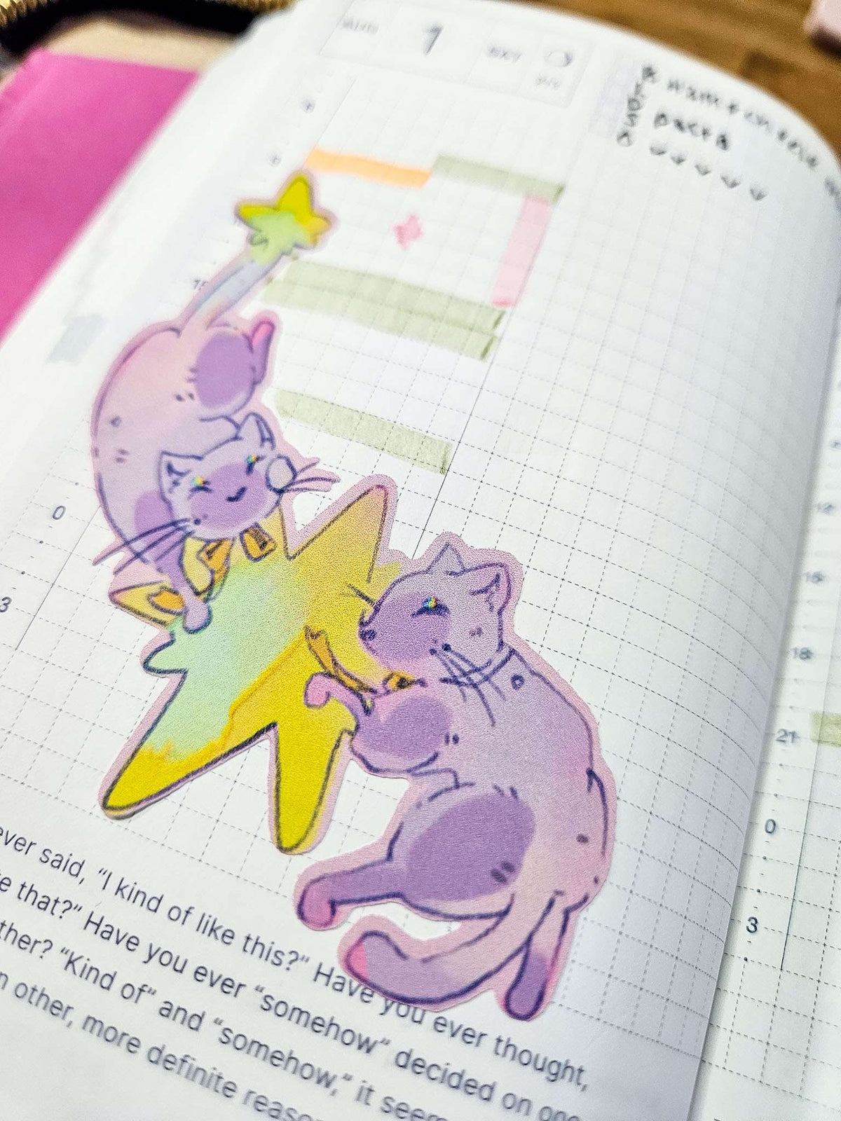 Little Wonders sticker sheets by Finding Wonderland styled flat lay showing Double Lucky and Funny Bunny space sticker sheets alongside collection items