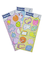 Silly Blobs sticker sheets by indie artist Ailyse of Finding Wonderland — three hand-drawn planner sticker sheet variants in blue, pink, and yellow, each featuring ten original illustrated blob-shaped stickers of bunnies, bows, fruits, stars, and cats 